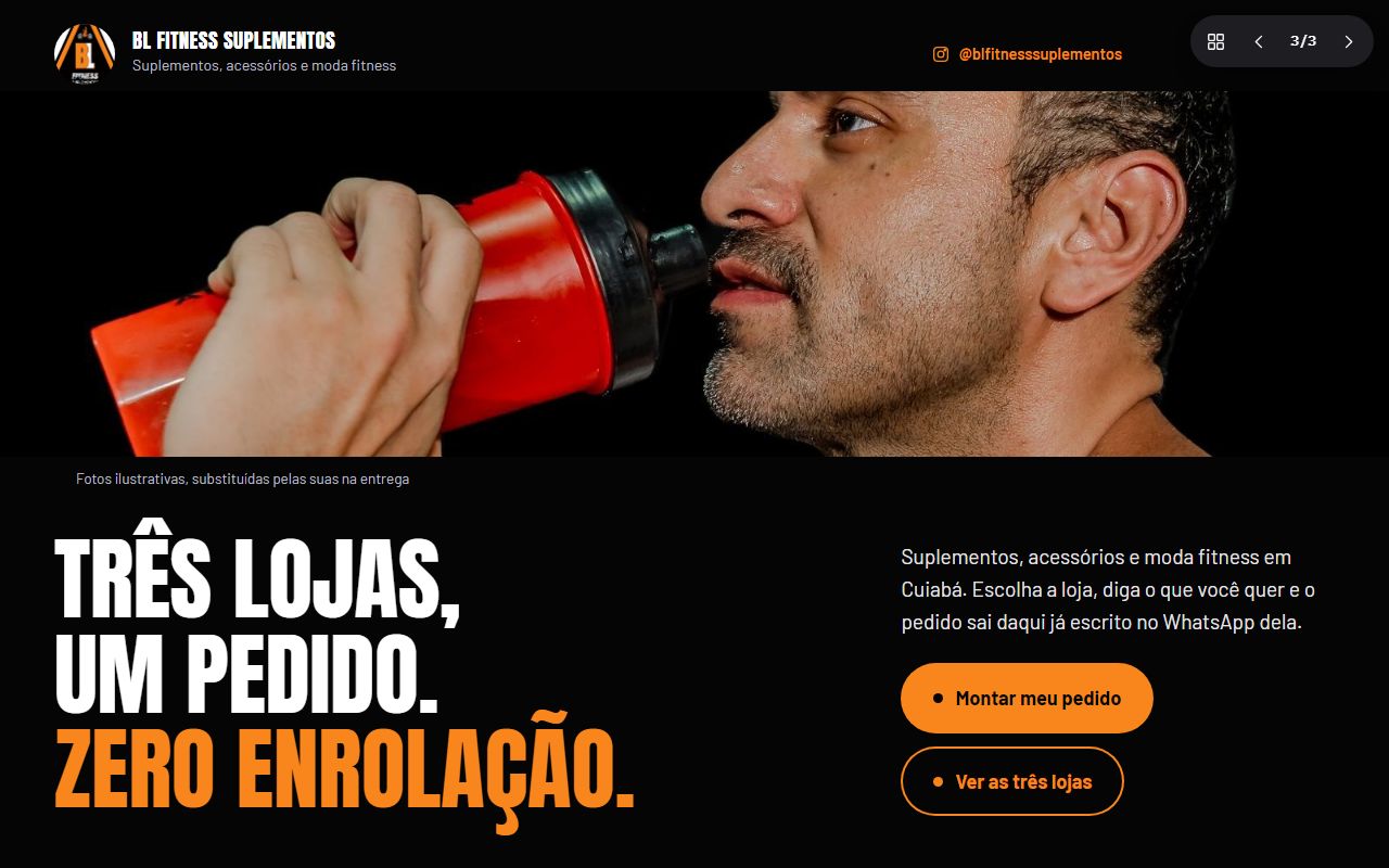 Captura da proposta 3, Foto full-bleed, título gigante, tarja laranja, CTA grande.